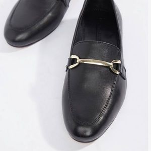Leather Loafers with Gold Bar Detail